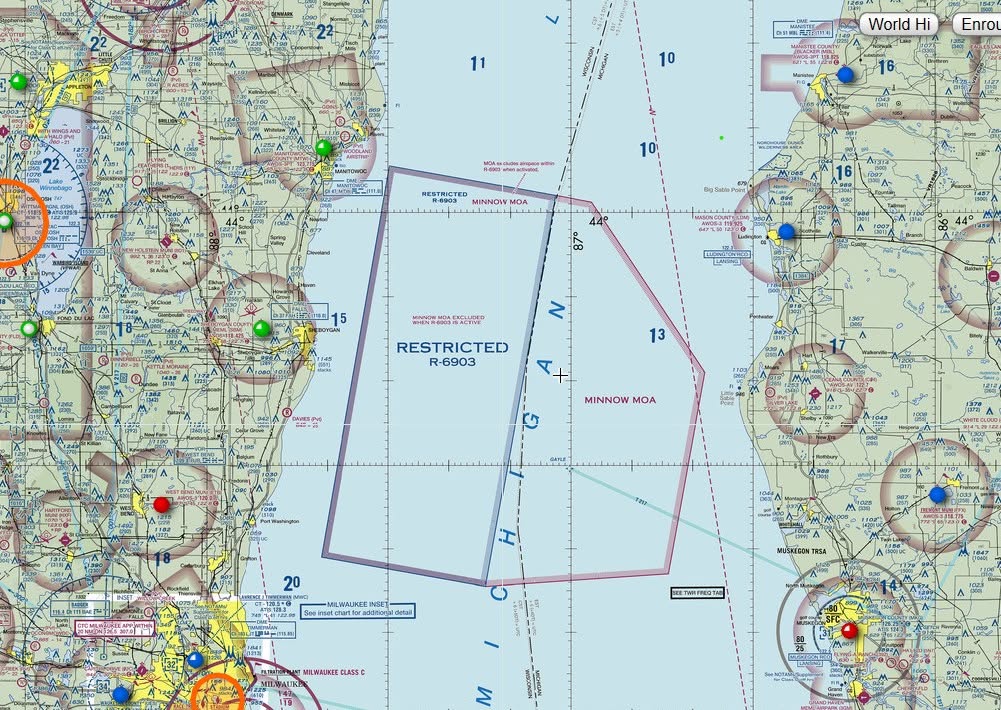 Map of restricted airspace R-6903 over Lake Michigan